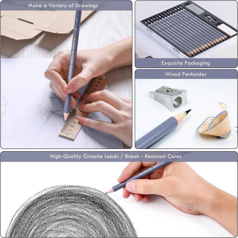 Brusarth Professional Sketch Pencils for Drawing Set - Graphite Pencils (4H-10B), Graphite Sticks, Erasers and Sharpener, Art Pencils for Sketching- Ideal for Artists and Beginners,17Pcs - Image 4
